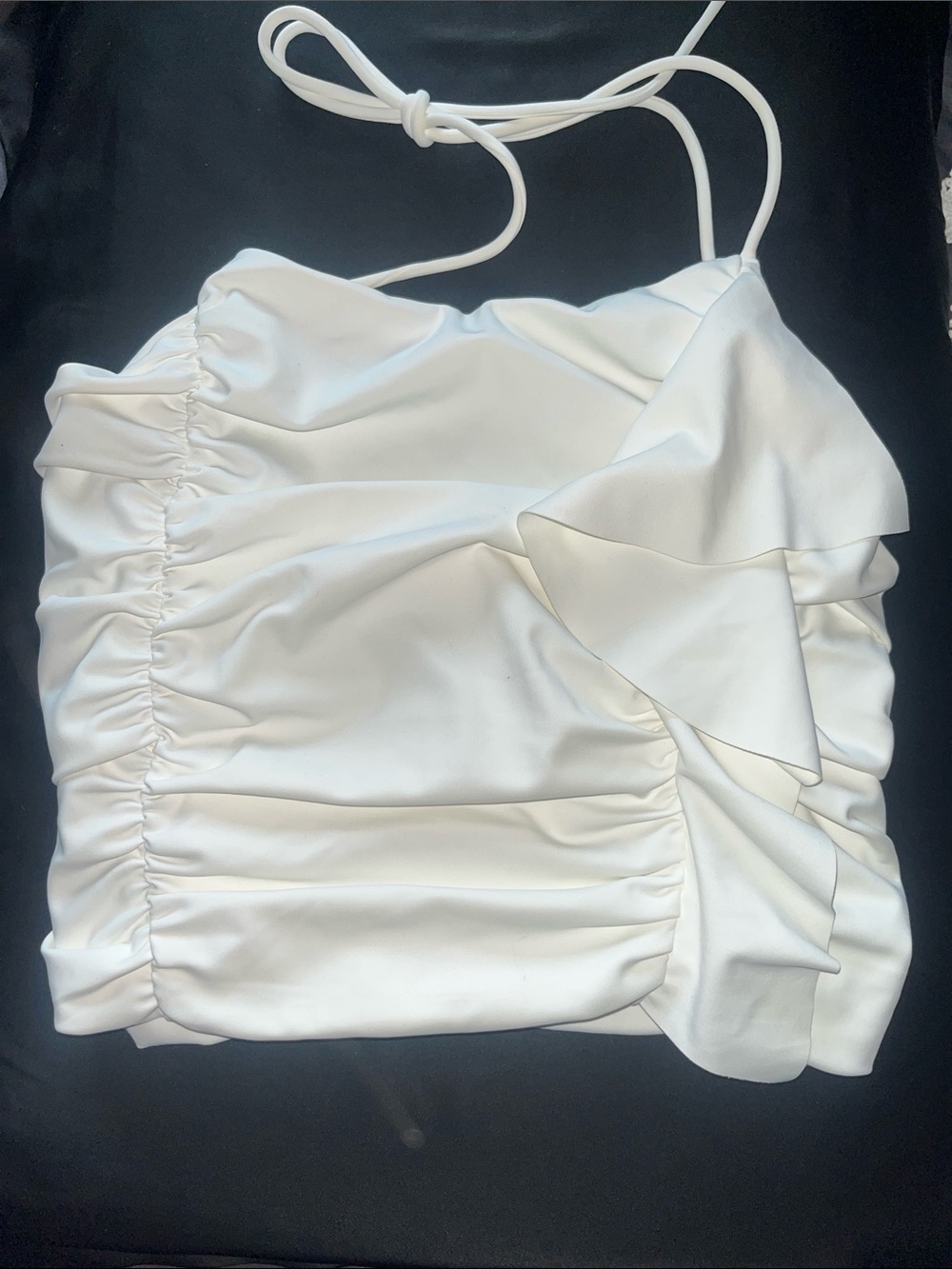 NBD White Ruffle Halter Crop Top Ruched Party Top XS